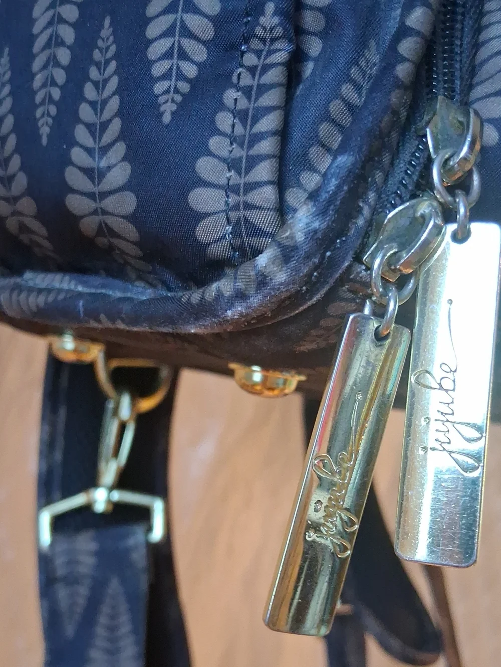 Jujube Brown Patterned Leaf Print Convertible Diaper Bag Preowned